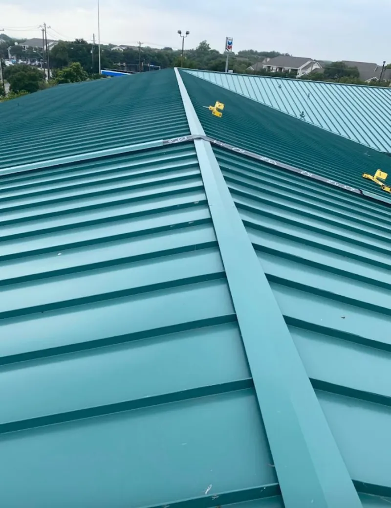 Green commercial metal roof ridge and valley for Metal Roof Repair in New Providence